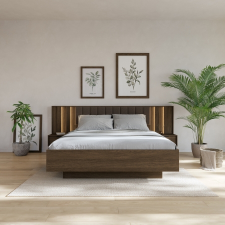 Łóżko 160 x 200 cm z pojemnikiem oświetleniem LED dąb dunin ADEL